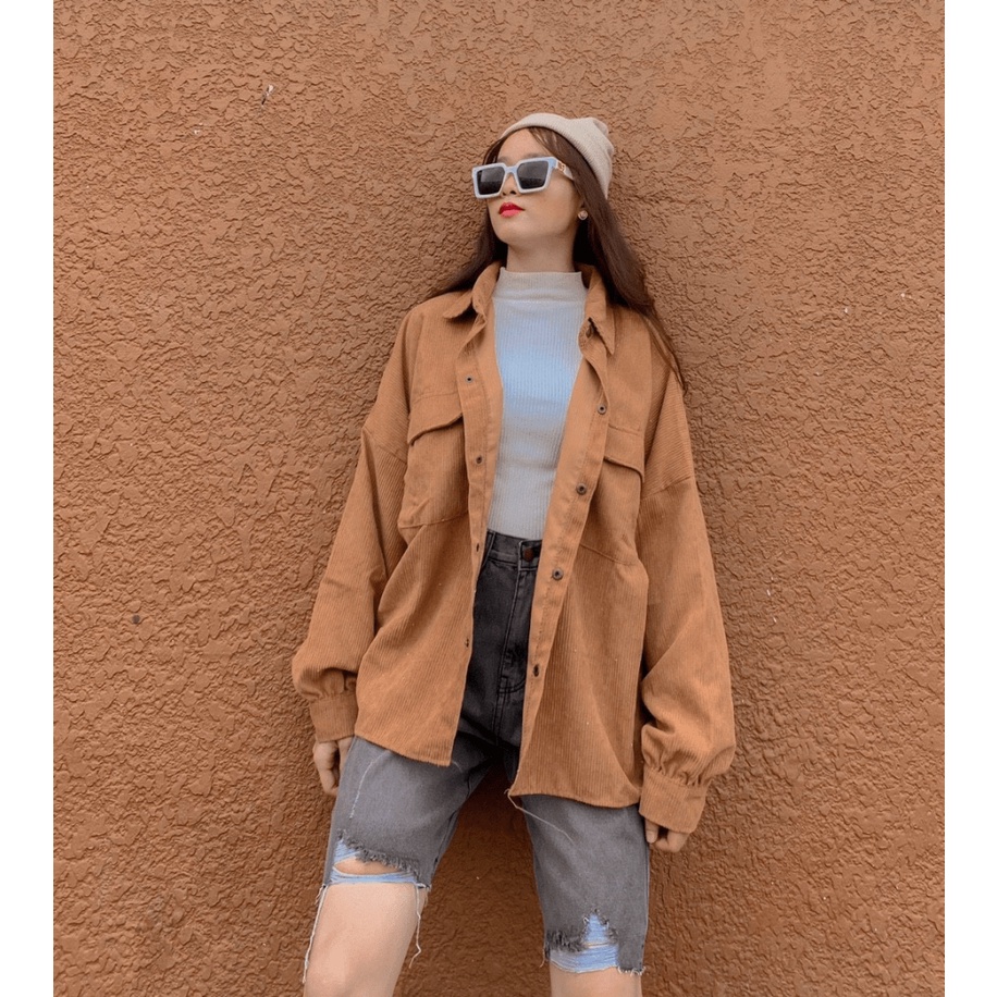 Áo sơ mi Nhung Gân Bomber From Rộng Cá Tính Cam kết y hình 100% - TP190 [NewUnisex]