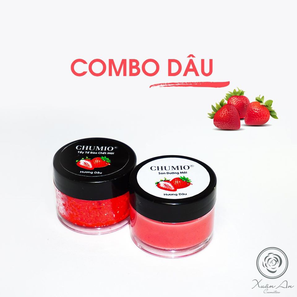 Combo Tẩy Tế Bào Chết Môi và Son Dưỡng Môi Chumio 100% thiên nhiên - Hương dâu [Combo Chumio Dâu]