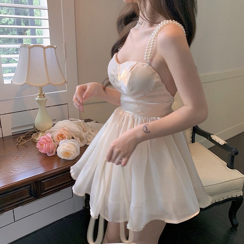 Đầm be dây ngọc tơ organza váy công chúa có sẵn