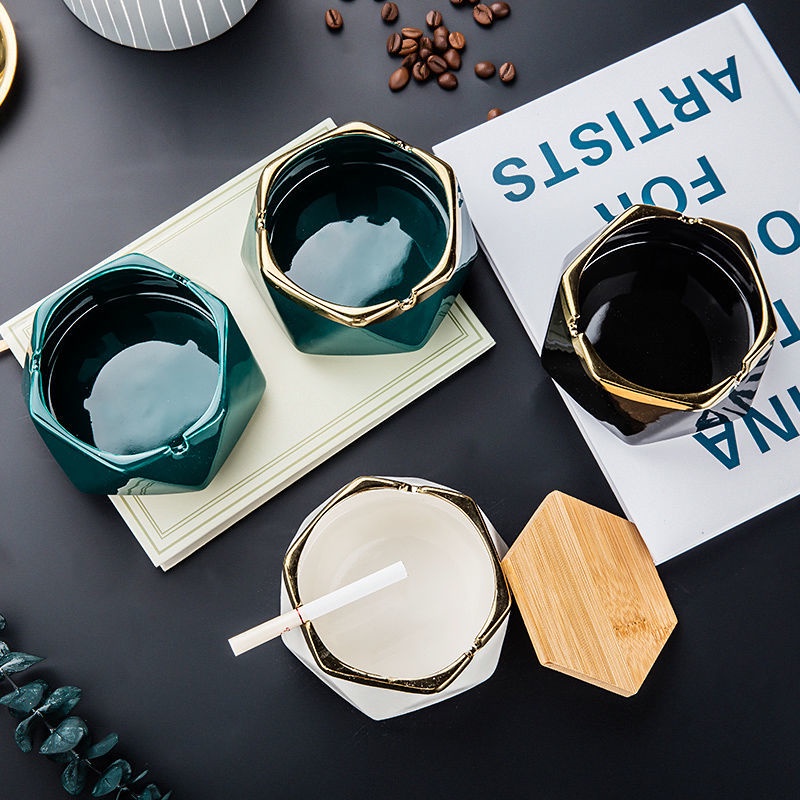 Gạt Tàn Thuốc Bằng Gốm Có Nắp Đậy Phong Cách Bắc Âu Sang Trọng