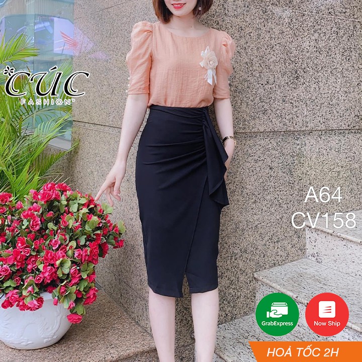 Chân váy Cúc Fashion nữ công sở cao cấp dáng dài xòe cạp cao đầm đen nhiều màu  cv kẻ dạ mềm chun sau CV285