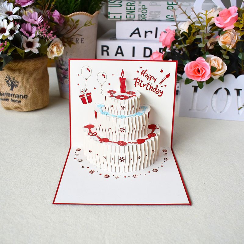 JOY 3D Pop Up Cake Postcards Invitations with Envelope