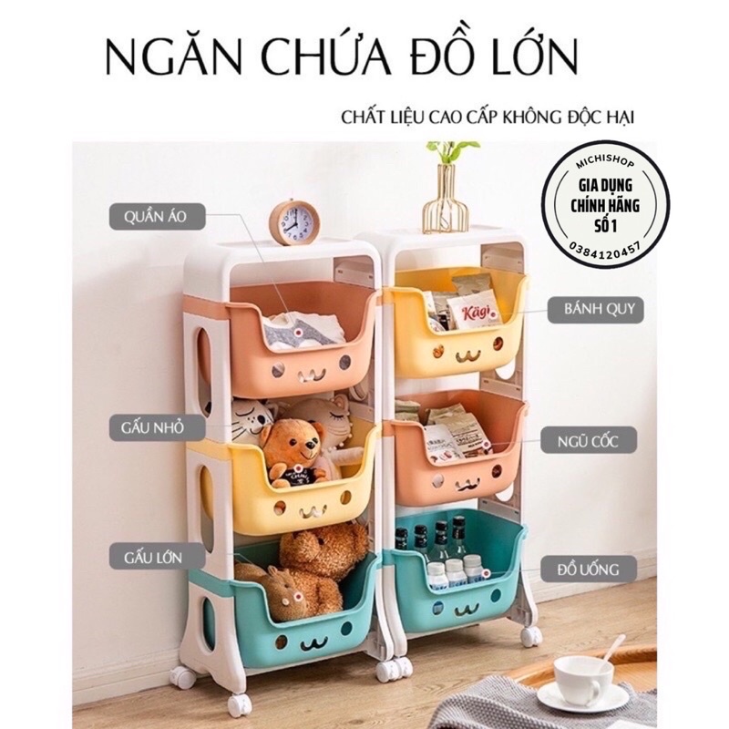 Kệ Gấu Hokori 2 Tầng, 3 Tầng Đựng Đồ Đa Năng Nhựa Việt Nhật Có Bánh Xe Di Chuyển, Kệ Đựng Đồ Chơi Cho Bé Hình Gấu