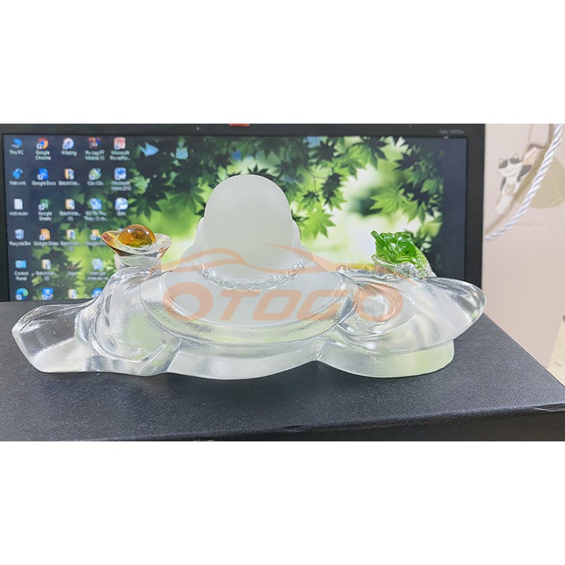 Tượng Di Lặc Ngọc Lưu Ly Trắng Để Taplo Trí Xe Hơi