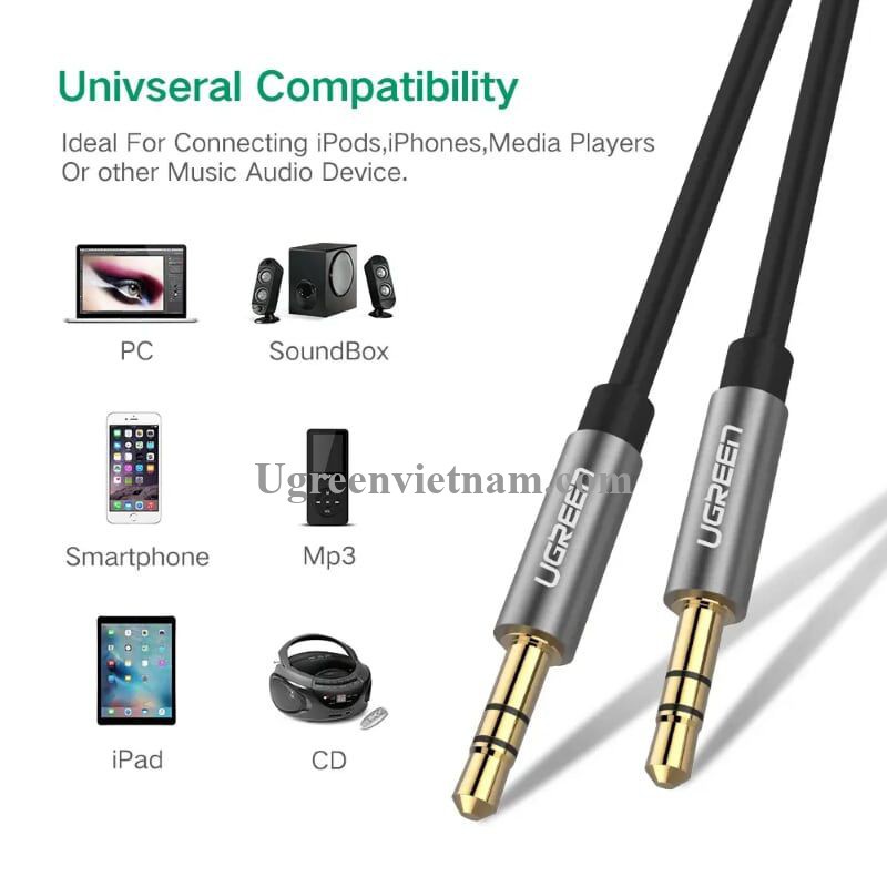 Dây cáp Audio 3.5mm cao cấp, Jack 3.5 Ugreen mạ vàng 24k, Lõi đồng nguyên chất Full VAT bảo hành 18 tháng