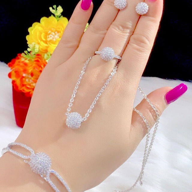 Set bộ trang sức kiểu bi màu bạch kim cao cấp 4 món cực đẹp
