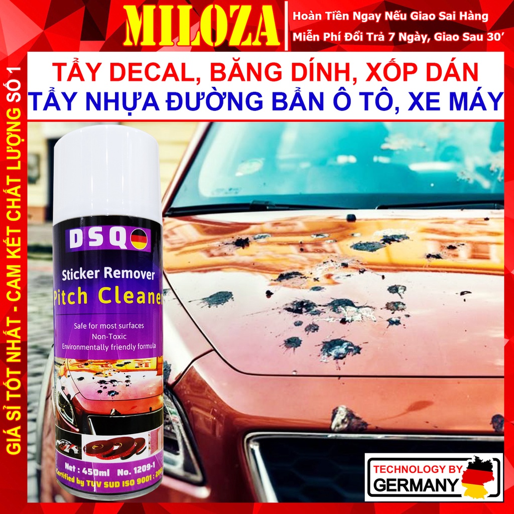 Chai Xịt Tẩy Nhựa Đường, Nhựa Cây Bám Bẩn Ô Tô Xe Máy Dsq - Tẩy Băng Dính, Keo Xốp Dán Tường, Decal Dán, Sơn Xe [MILOZA]