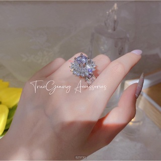 Nhẫn xi bạch kim đế hoa đá siêu đẹp