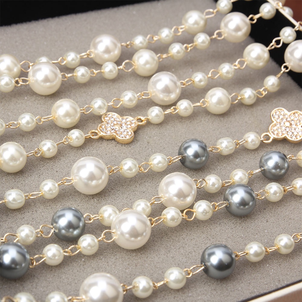 Dây Chuyền Hình Cỏ Bốn Lá Đính Ngọc Trai Nhân Tạo Thời Trang