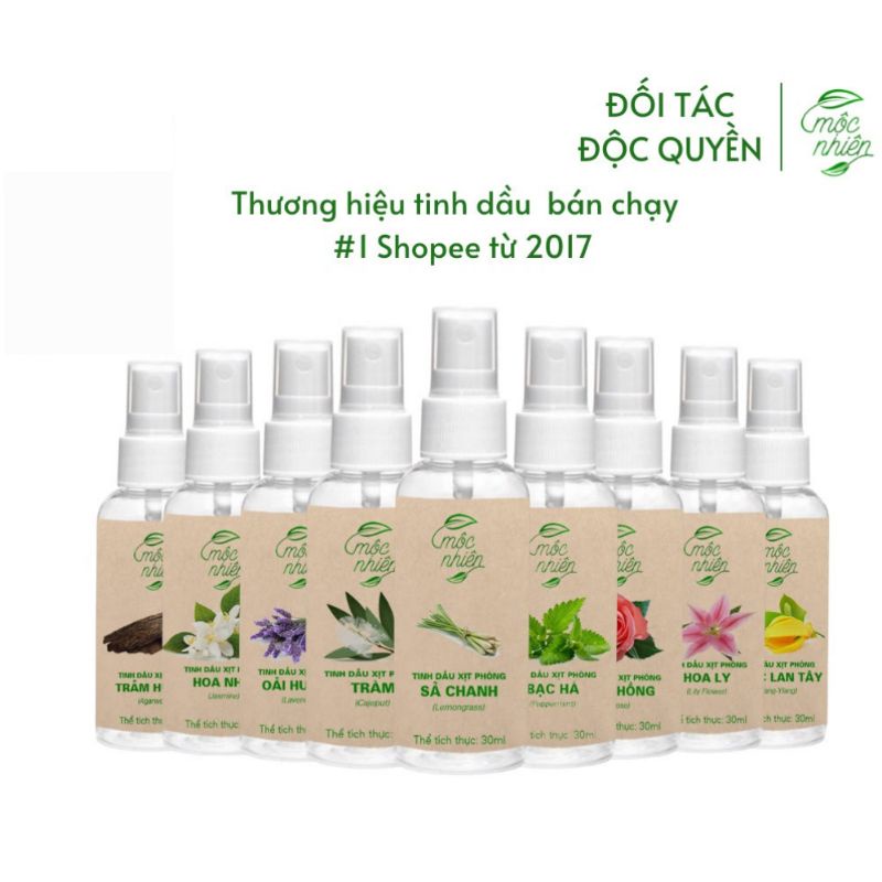 Tinh dầu xịt phòng sả chanh Mộc Nhiên 30ml. Xịt khử mùi ô tô, nhà vệ sinh, tủ quần áo...