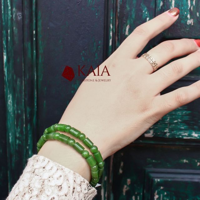 Vòng tay phong thủy chuỗi Ngọc Bích Đốt trúc đá tự nhiên - KAIA