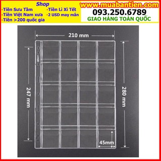 Combo 10 Miếng Phơi Đựng Tiền Xu 20 ô trong suốt của PCCB/Mingt Đài Loan, khổ 45mm