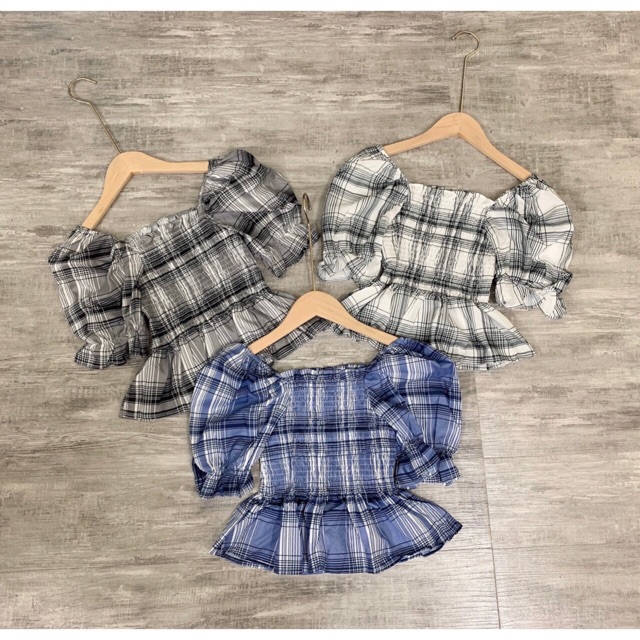 Áo caro nhún peplum