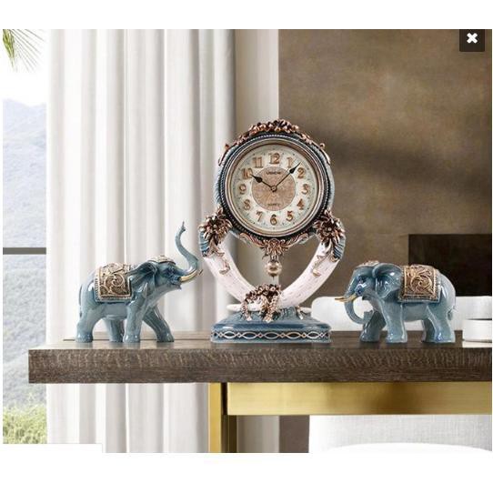 Đồng hồ để bàn ⏰FREE SHIP⏰ Đồng hồ cổ điển & cặp voi decor sang trọng lạ mắt , làm quà biếu tặng sếp, quà tặng tân gia