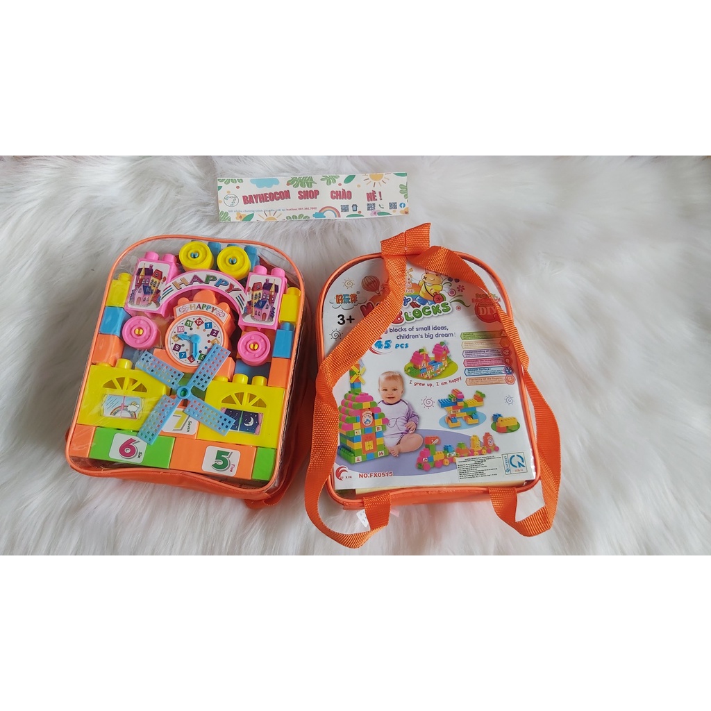 TÚI RÁP BALO NHÀ, XE 1C CHONG CHÓNG 45 MIẾNG Happy Blocks và Block Paradise