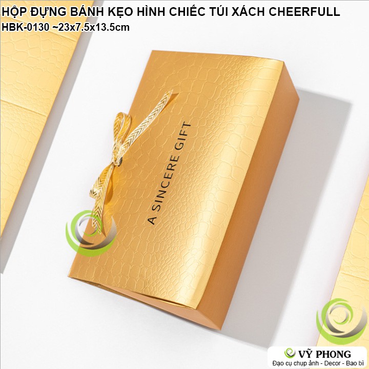 HỘP GIẤY ĐỰNG BÁNH KẸO ĐỰNG QUÀ TẶNG HÌNH CHIẾC TÚI IN CHỮ CHEERFULL LỄ TẾT HBK-0130 | BigBuy360 - bigbuy360.vn