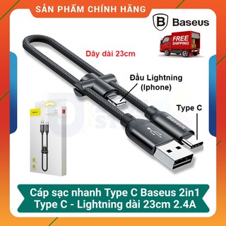 Dây cáp sạc Baseus 2 in1 Type C Và Lightning bện nylon (dài 23cm) chính hãng ZONE95