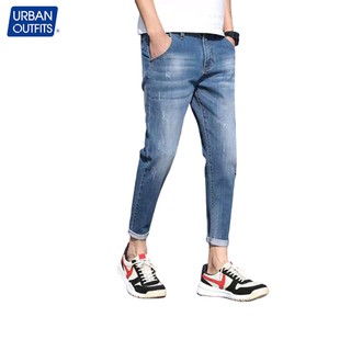 Quần Jean Nam Rách URBAN OUTFITS Kiểu Ống Suông Bụi BigSize 70kg 100% Cotton Cao Cấp Đẹp Màu Xanh Xám QJR02 Freeship 50K