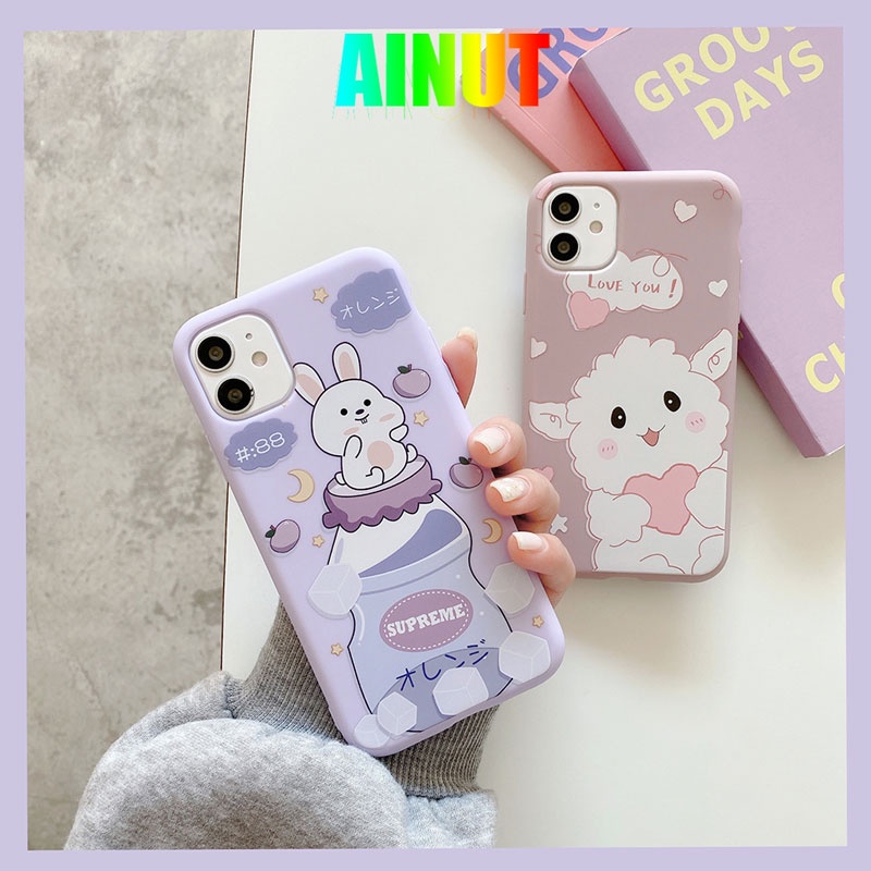 Ốp điện thoại mềm chống rơi hình thỏ và mặt trăng xinh xắn cho iPhone 6 6S 7 8 Plus X XS XR XSMAX 11 12 Pro Max AINUT