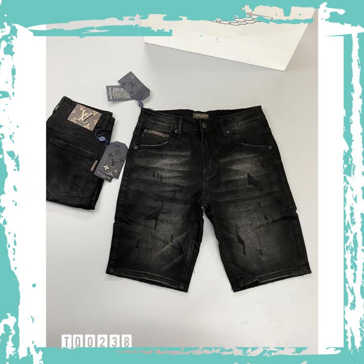 Quần bò ngố nam rách LxV, quần short jean chất co giãn nhẹ có đủ sz 40-75kg mặc phong cách cá tính hot trend TQ0238