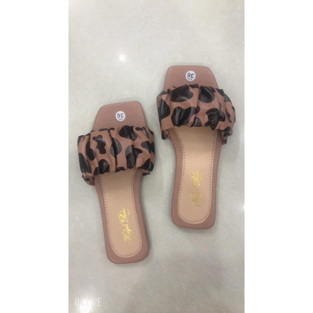 dép quai ngang nữ nhúm thun họa tiết bò sữa siêu hot mẫu mới 2021