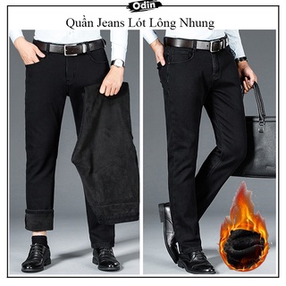 Quần jeans lót lông nhung J01D, quần jeans đen siêu ấm mùa đông