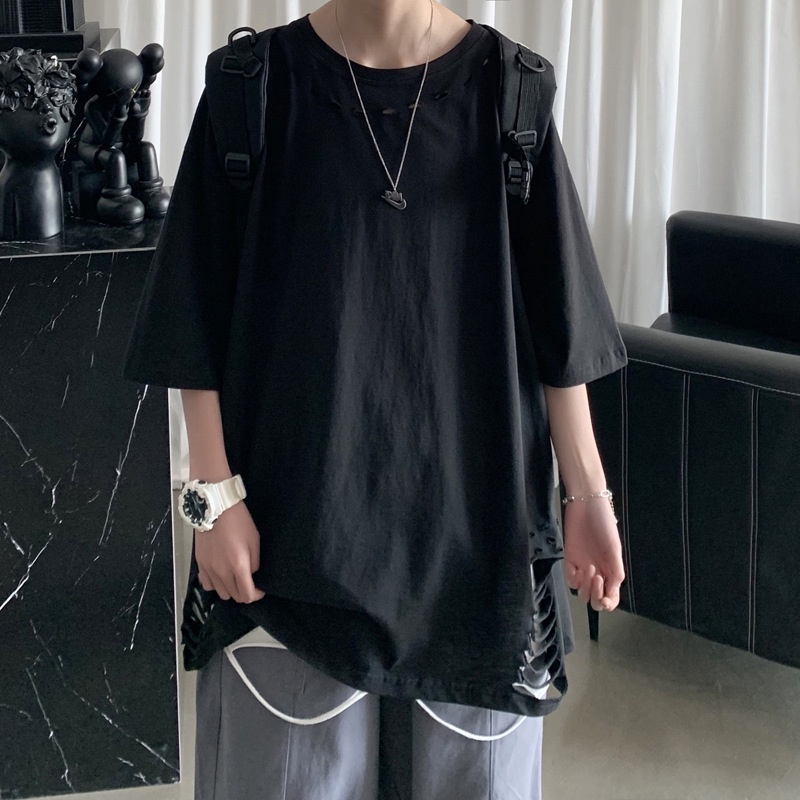 Áo Thun Tay Lỡ Phối Rách Thời Trang Mùa Hè Hàn Quốc Cho Nam Tf1 2021