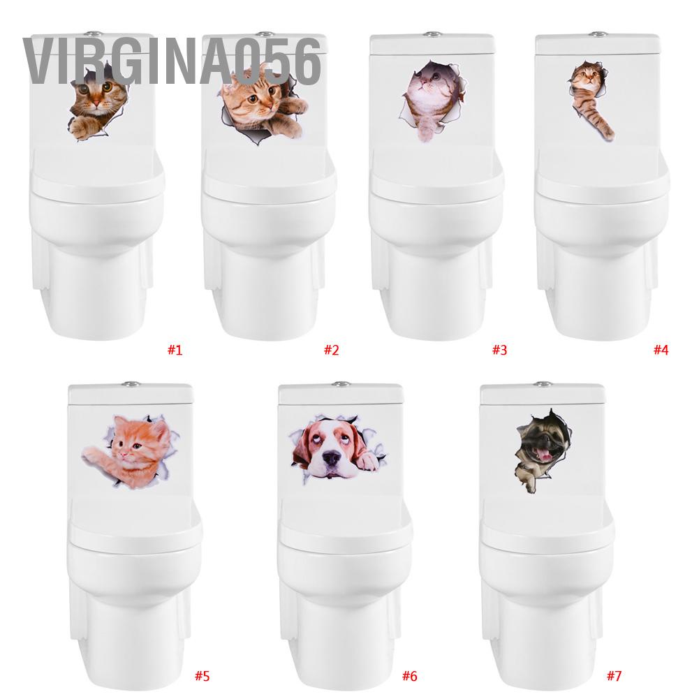 Virgina056 Hiện đại 3D Mèo Con chó Động vật Dán tường Phòng tắm Ghế nhà vệ sinh Decal Trang trí Nội thất Không thấm nước