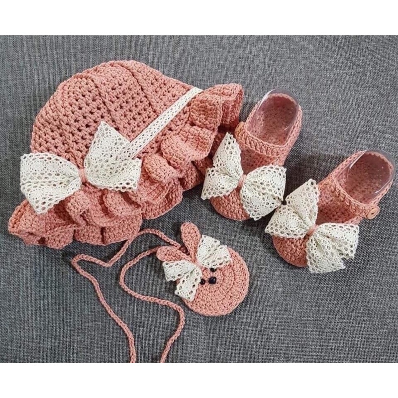 Set mũ+giày+túi tỏi cho bé
