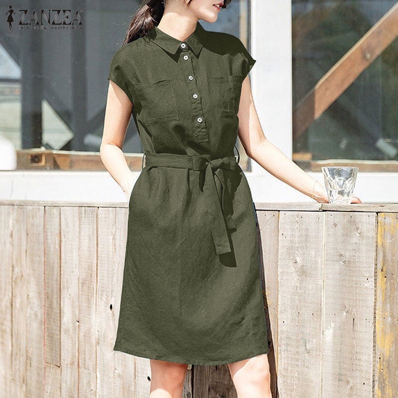 Đầm Zanzea dáng dài không tay có dây thắt lưng thanh lịch dành cho nữ