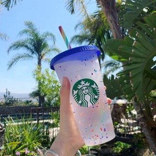 Bình Giữ Nhiệt Cao Cấp Starbucks Nhựa Uống Bộ Có Thể Tái Sử Dụng Đổi Màu Nắp Và Ống Hút/24 FlOz/710 Ml