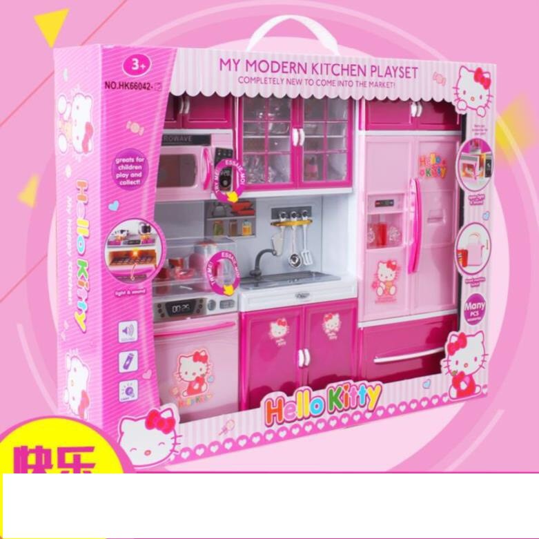 Bộ đồ chơi nấu ăn nhà bếp hello kitty có đèn có nhạc chạy pin cực đẹp