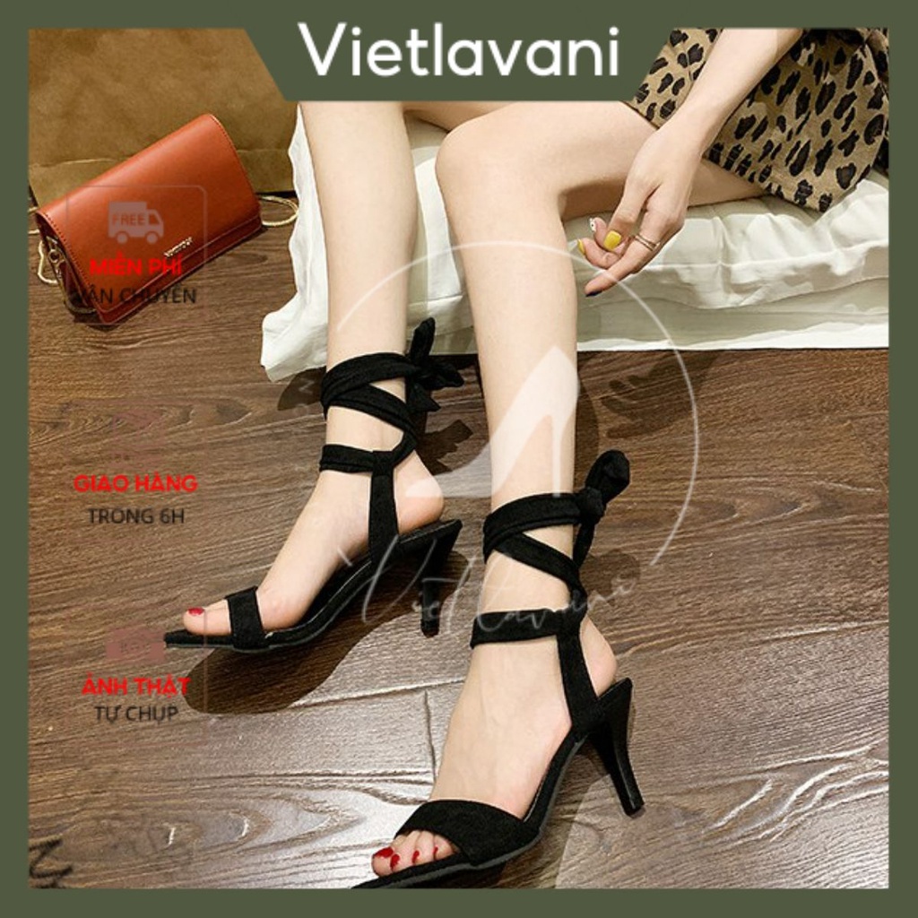 Sandal 7P Gót Nhọn Buộc Dây Cá Tính Da Lộn Mã BBS30
