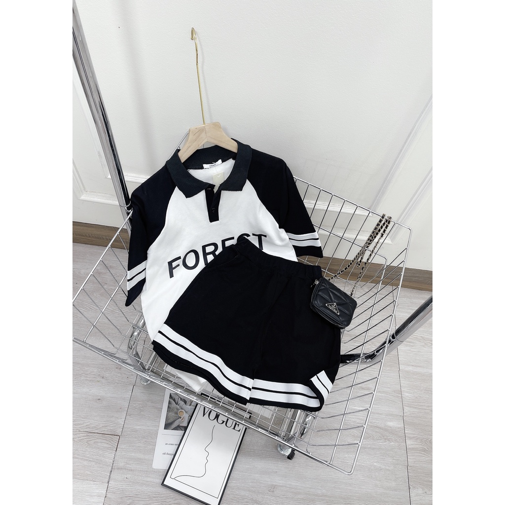 Bộ đùi len tăm FOREST cổ sơ mi quần short đùi DN135