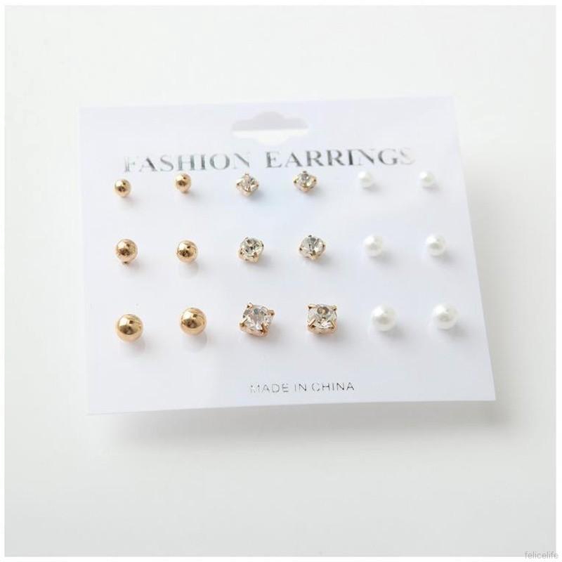 Set 9 đôi bông tai phong cách Hàn Quốc xinh xắn cho nữ