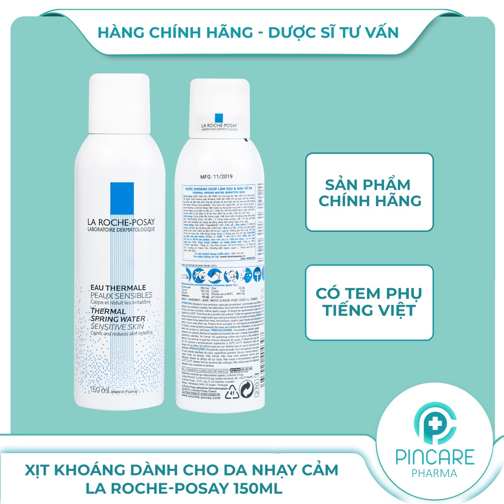 Xịt khoáng La Roche Posay Thermal Spring Water 150 ml dành cho da nhạy cảm - Hàng chính hãng - Nhà thuốc PinCare