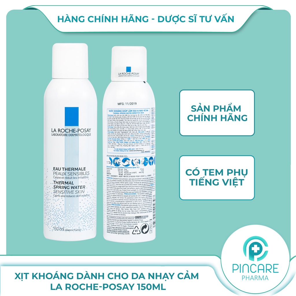 Xịt khoáng La Roche Posay Thermal Spring Water 150 ml dành cho da nhạy cảm - Hàng chính hãng - Nhà thuốc PinCare