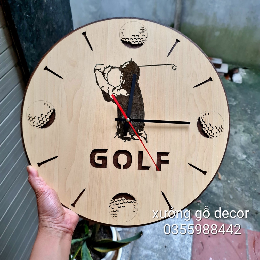 [ Độc lạ] Đồng Hồ Treo Tường Bằng Gỗ Hình Người Chơi Golf Độc Đáo Trang Trí Nhà Cửa