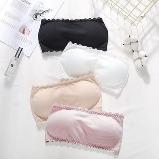 Bra / áo ngực quây ngang cotton tăm viền ren khuy sau