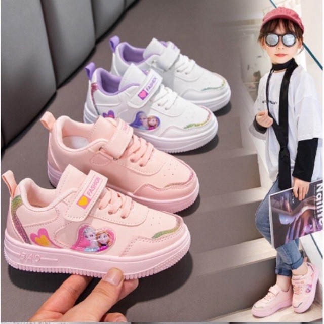 Giày thể thao Elsa quai dán đế chống trơn trượt bé gái size 26-36