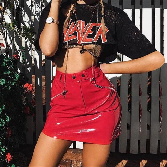 Chân váy đỏ PU size SML