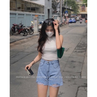 Quần short jeans cạp cao rách gấu 01 the.sweaterweather TSW