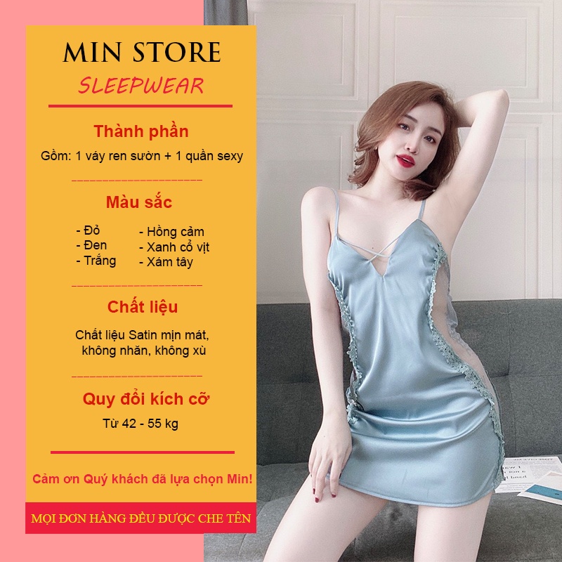 Váy ngủ sexy cao cấp gợi cảm 2 dây lụa satin MIN SHOP VN101 | BigBuy360 - bigbuy360.vn