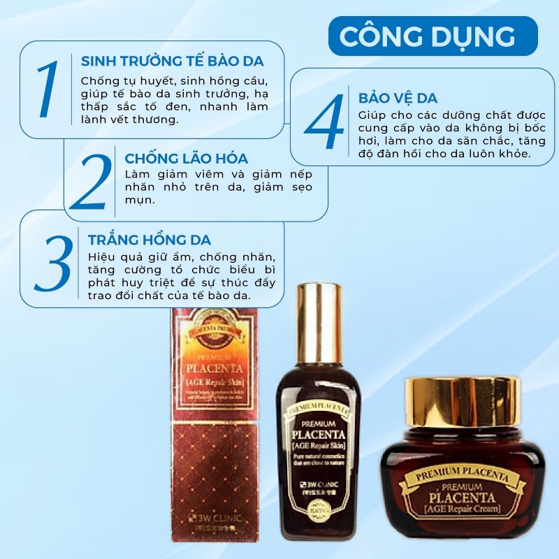 Bộ Dưỡng Da - Set Dưỡng Trắng Da Tinh Chất Nhau Thai Cừu 3w Clinic Hàn Quốc [SERUM+KEM DƯỠNG]