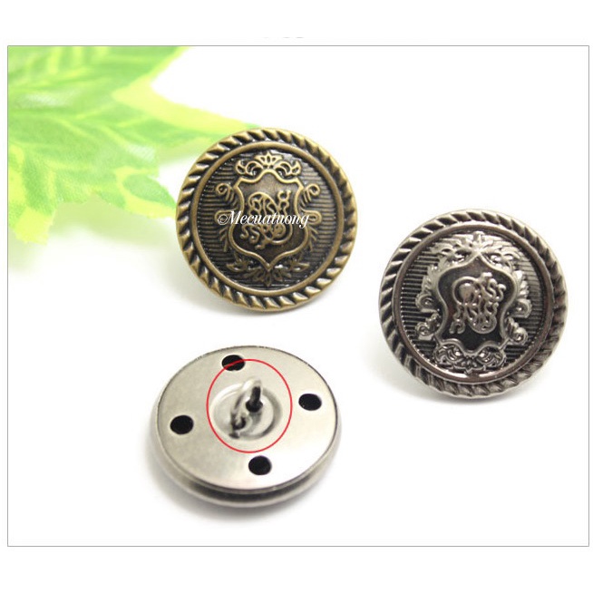 Sét 5 khuy nút cúc kim loại đồng nguyên chất dùng cho áo khoác, áo gió, áo dạ, áo len trang trí các loại