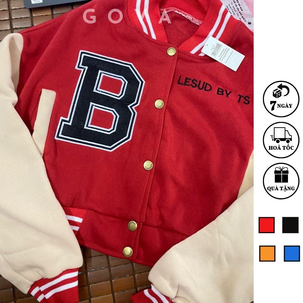 Áo Khoác Bomber Croptop Nỉ THÊU CHỮ B Nữ Form Rộng HOT Mặc Đẹp GOVA