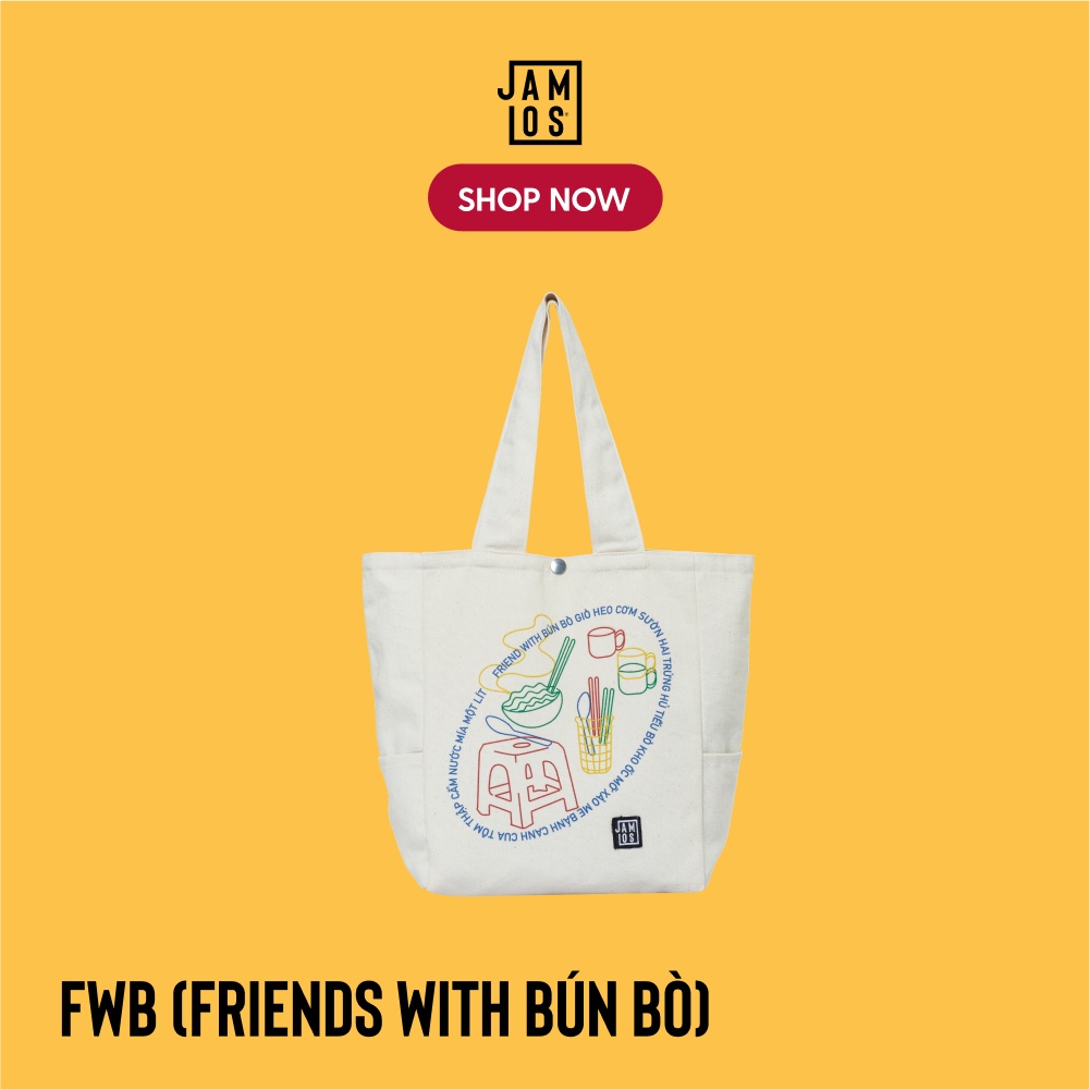 Jamlos Artwork Tote - Túi vải canvas thời trang in hình thiết kế đường phố, bún bò, món ăn, đèn đỏ