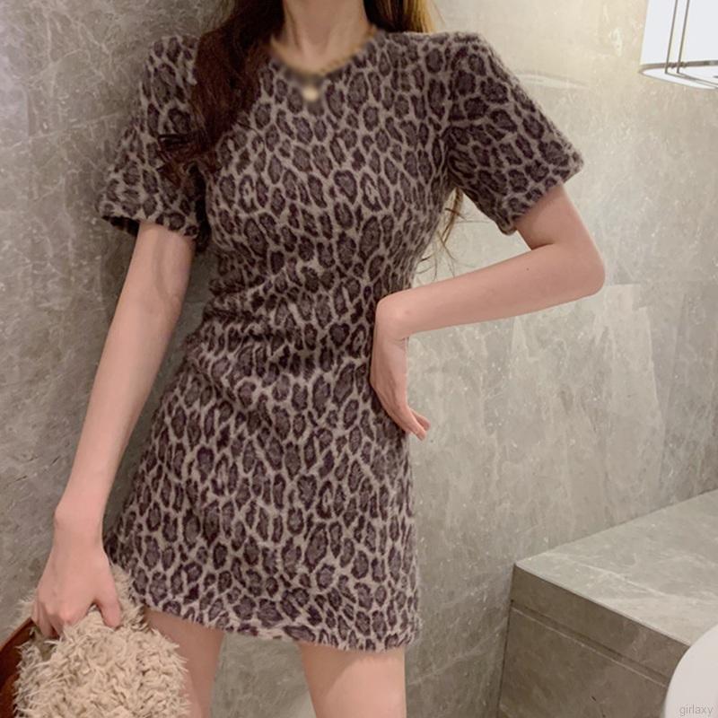 Đầm Nữ Tay Ngắn Dáng Rộng Họa Tiết Da Báo Phong Cách Hàn Quốc