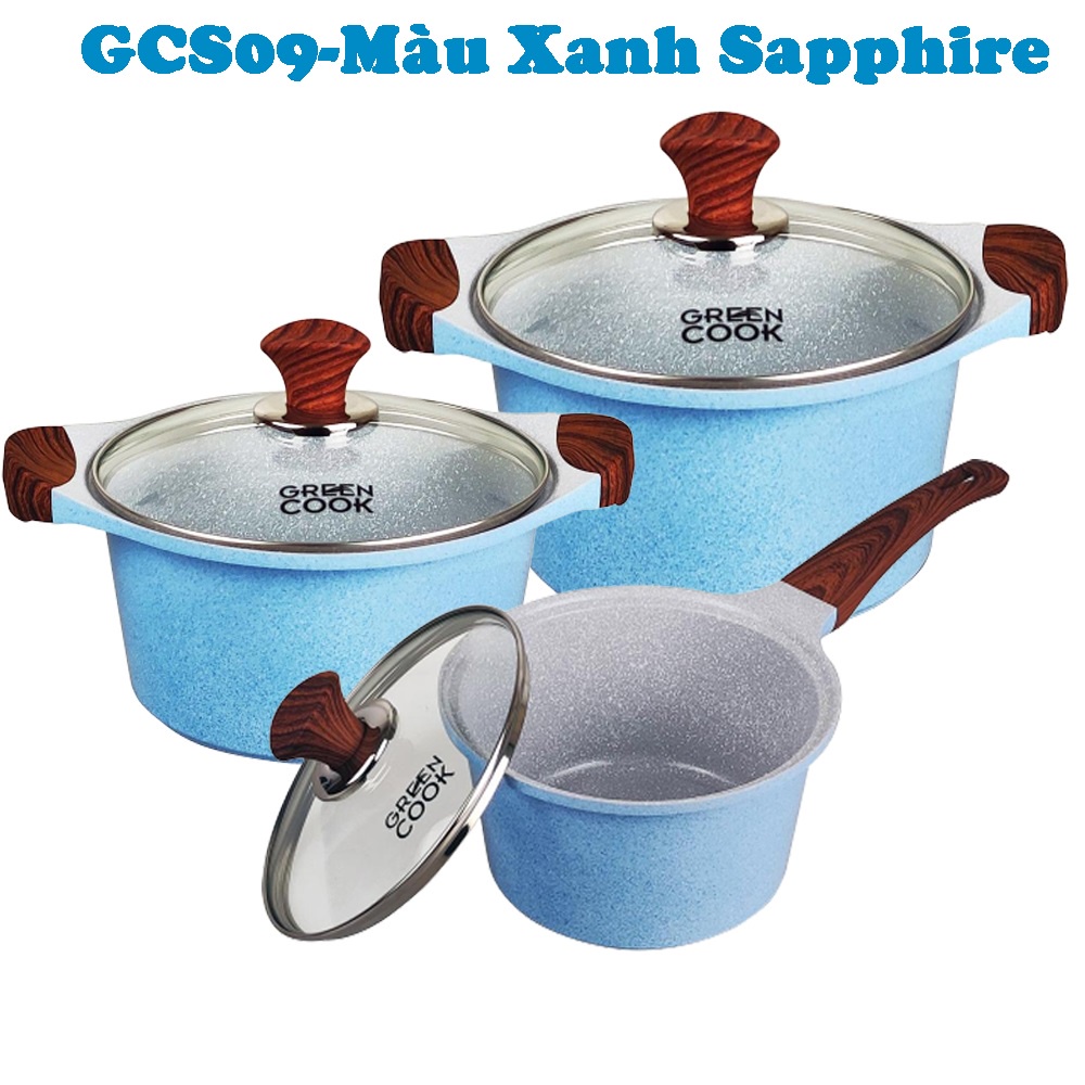 Nồi đúc đáy từ chống dính men đá xanh ngọc GreenCook GCS05 size 18-20-24 cm công nghệ Hàn Quốc