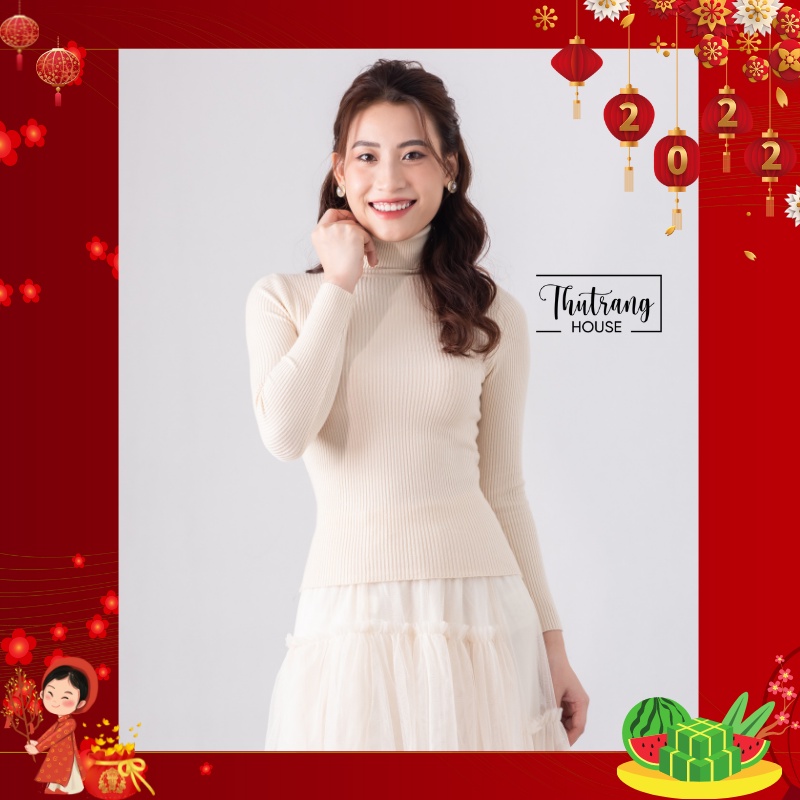 Áo Len Nữ cổ lọ hàn quốc ôm dáng form co dãn lông cừu trơn Quảng Châu MSP433